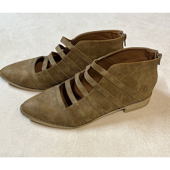 Mi.iM Suede Ankle Boots Size 8 1/2 Tan Brown Zipper Heel Pointed Toe 1" Heel - Picture 4 of 9